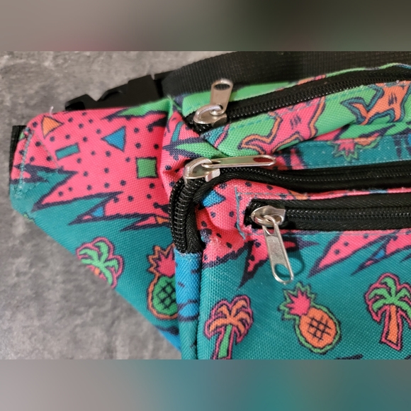 Maui and Sons Retro 80's 90's Tropical Neon Pink Teal Fanny Bag Waist Pack VTG - Picture 3 of 5